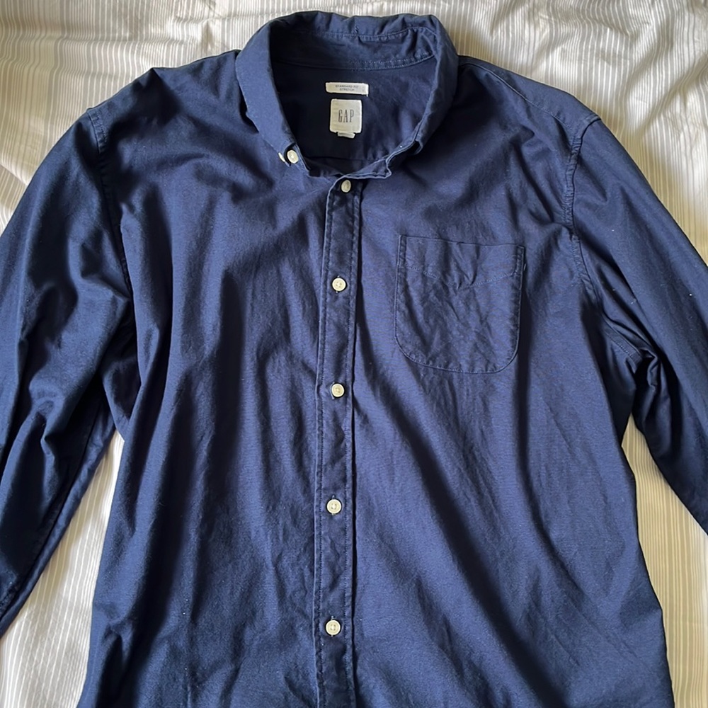Gap men Xl navy standard fit stretch casual shirt